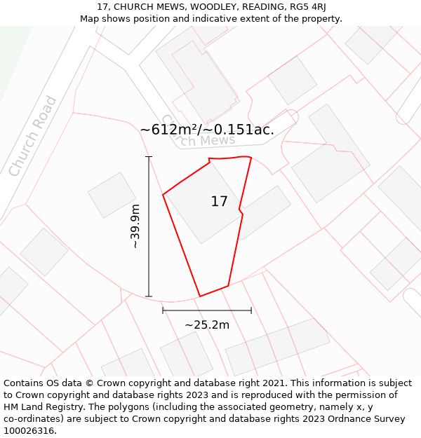 17, CHURCH MEWS, WOODLEY, READING, RG5 4RJ: Plot and title map