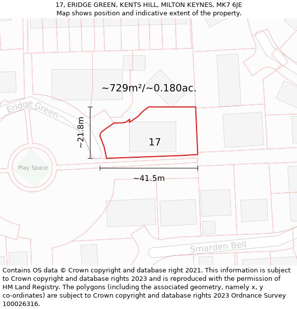 17, ERIDGE GREEN, KENTS HILL, MILTON KEYNES, MK7 6JE: Plot and title map