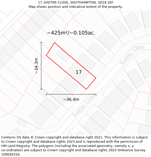 17, EXETER CLOSE, SOUTHAMPTON, SO18 2EF: Plot and title map