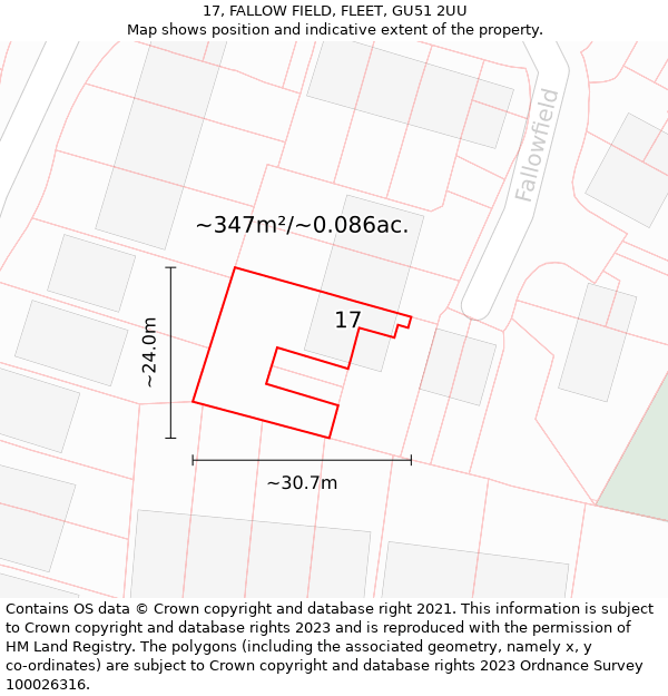 17, FALLOW FIELD, FLEET, GU51 2UU: Plot and title map