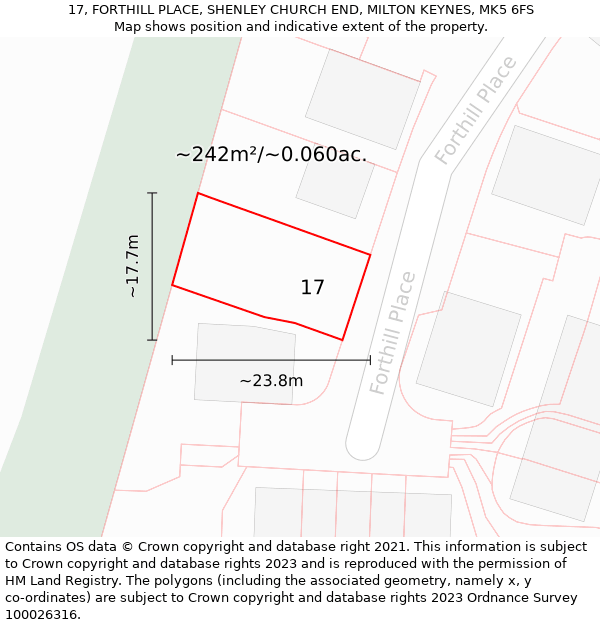 17, FORTHILL PLACE, SHENLEY CHURCH END, MILTON KEYNES, MK5 6FS: Plot and title map