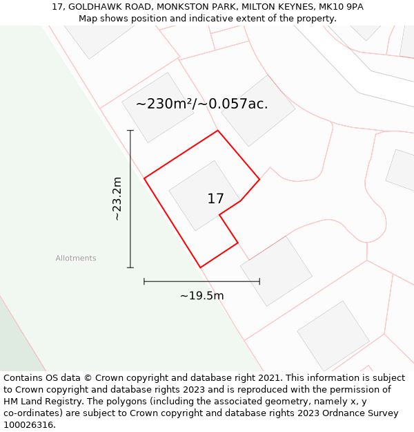 17, GOLDHAWK ROAD, MONKSTON PARK, MILTON KEYNES, MK10 9PA: Plot and title map