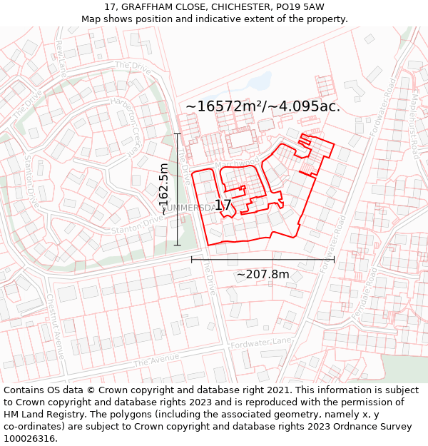 17, GRAFFHAM CLOSE, CHICHESTER, PO19 5AW: Plot and title map