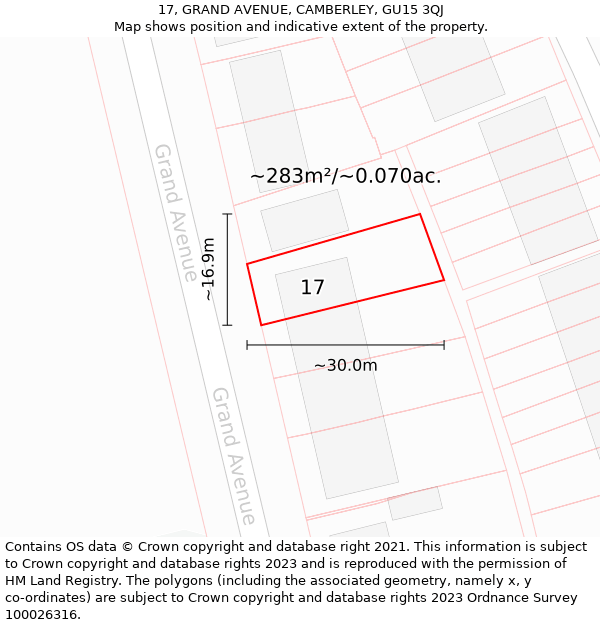 17, GRAND AVENUE, CAMBERLEY, GU15 3QJ: Plot and title map