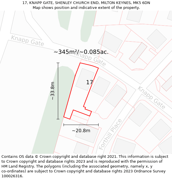 17, KNAPP GATE, SHENLEY CHURCH END, MILTON KEYNES, MK5 6DN: Plot and title map