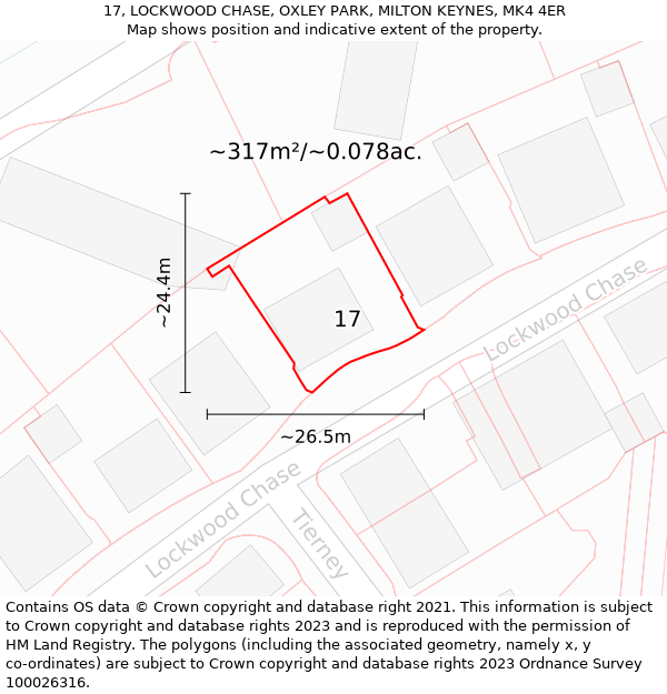 17, LOCKWOOD CHASE, OXLEY PARK, MILTON KEYNES, MK4 4ER: Plot and title map