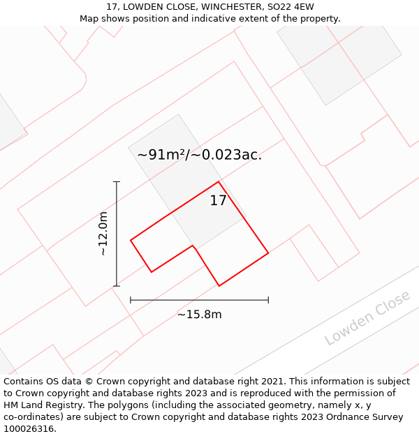 17, LOWDEN CLOSE, WINCHESTER, SO22 4EW: Plot and title map