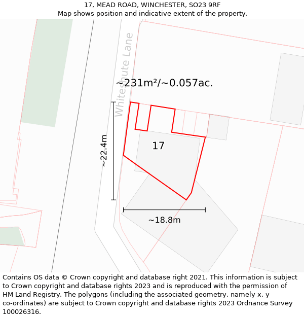 17, MEAD ROAD, WINCHESTER, SO23 9RF: Plot and title map