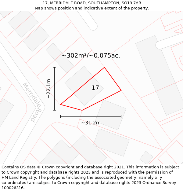 17, MERRIDALE ROAD, SOUTHAMPTON, SO19 7AB: Plot and title map