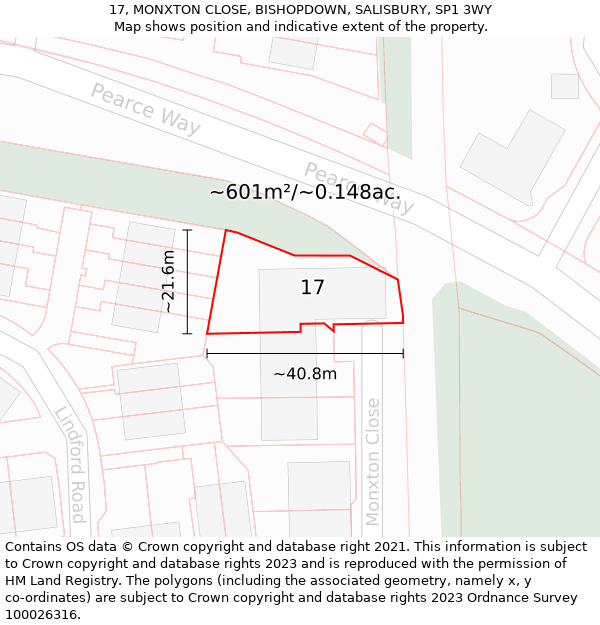 17, MONXTON CLOSE, BISHOPDOWN, SALISBURY, SP1 3WY: Plot and title map