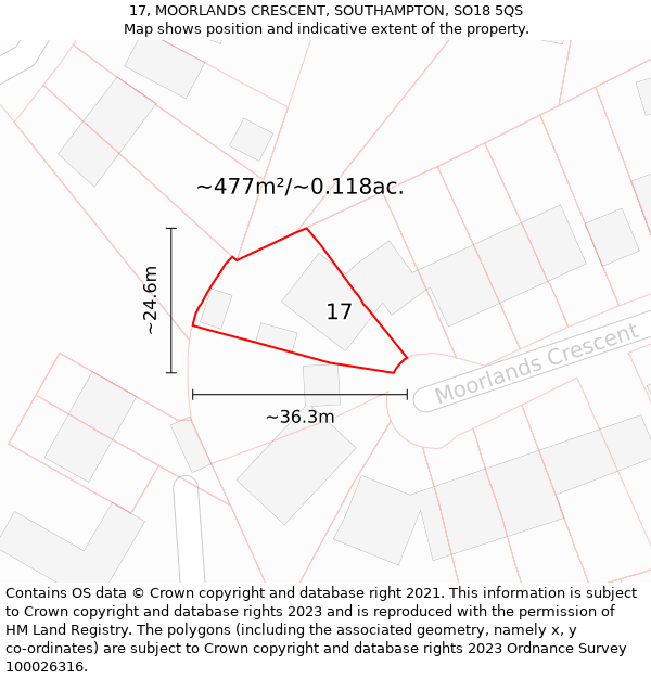 17, MOORLANDS CRESCENT, SOUTHAMPTON, SO18 5QS: Plot and title map