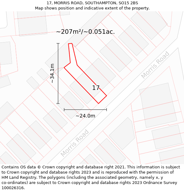 17, MORRIS ROAD, SOUTHAMPTON, SO15 2BS: Plot and title map