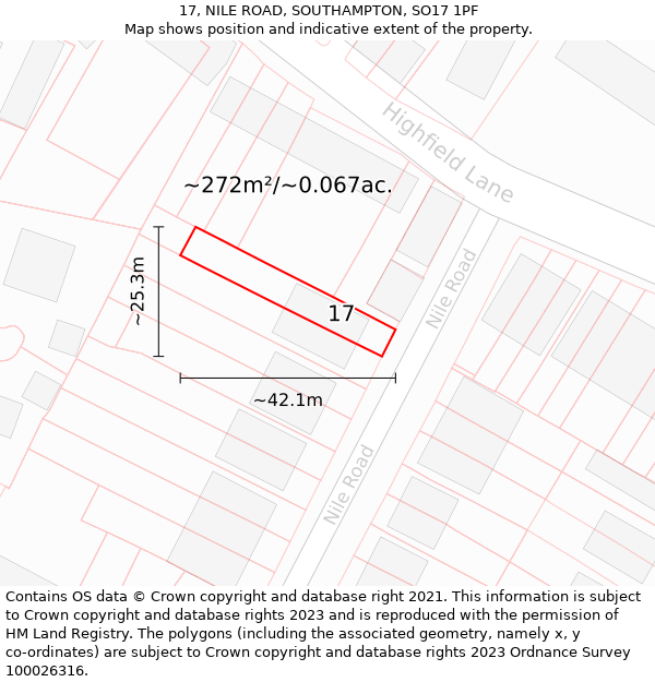 17, NILE ROAD, SOUTHAMPTON, SO17 1PF: Plot and title map