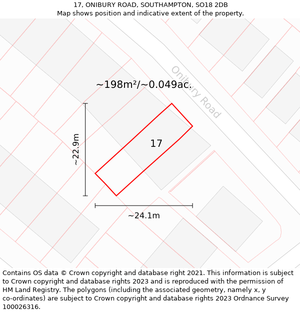 17, ONIBURY ROAD, SOUTHAMPTON, SO18 2DB: Plot and title map