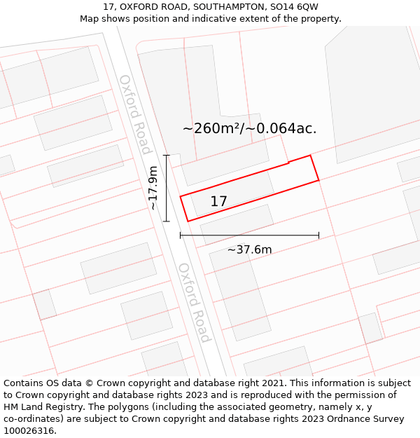 17, OXFORD ROAD, SOUTHAMPTON, SO14 6QW: Plot and title map