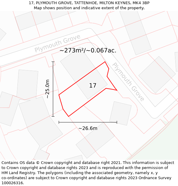 17, PLYMOUTH GROVE, TATTENHOE, MILTON KEYNES, MK4 3BP: Plot and title map