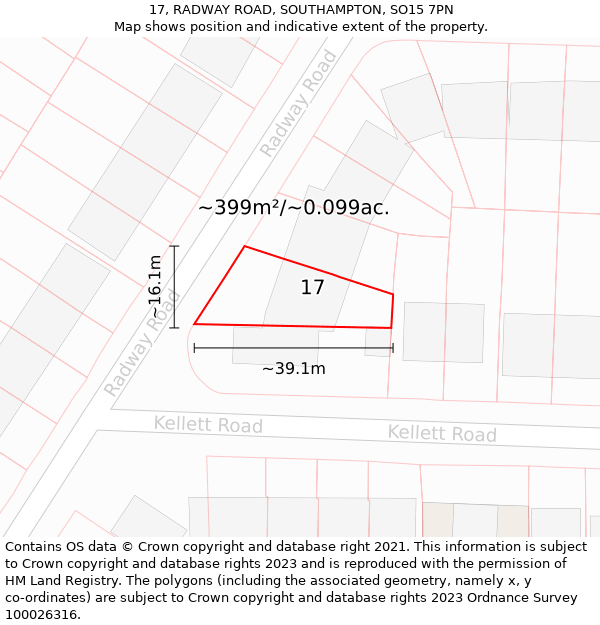 17, RADWAY ROAD, SOUTHAMPTON, SO15 7PN: Plot and title map