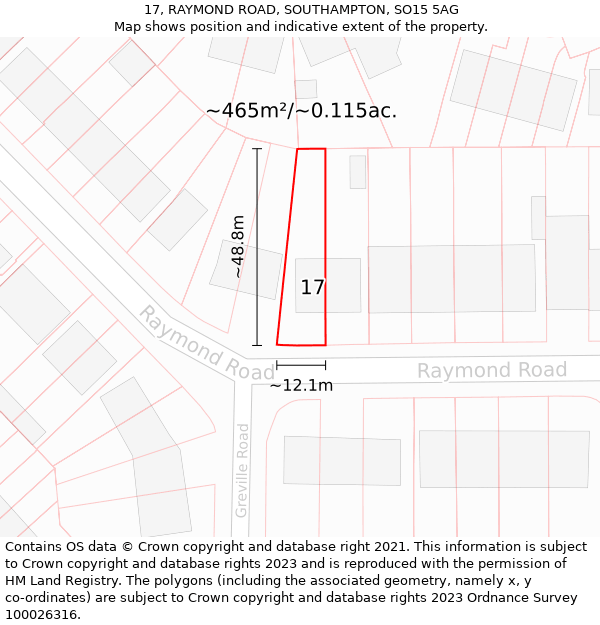 17, RAYMOND ROAD, SOUTHAMPTON, SO15 5AG: Plot and title map