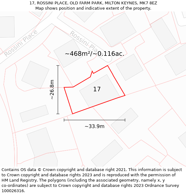 17, ROSSINI PLACE, OLD FARM PARK, MILTON KEYNES, MK7 8EZ: Plot and title map