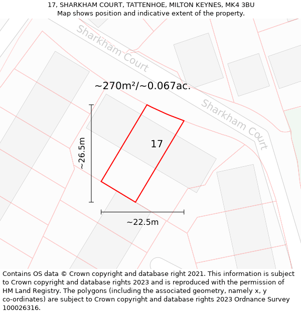 17, SHARKHAM COURT, TATTENHOE, MILTON KEYNES, MK4 3BU: Plot and title map