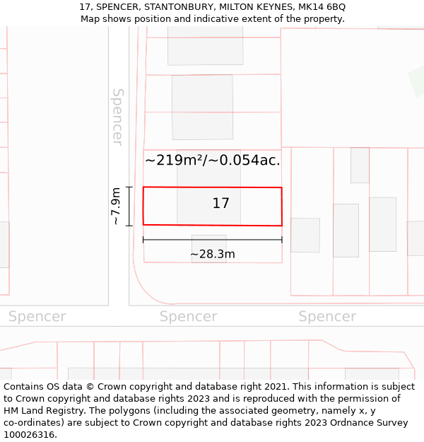 17, SPENCER, STANTONBURY, MILTON KEYNES, MK14 6BQ: Plot and title map