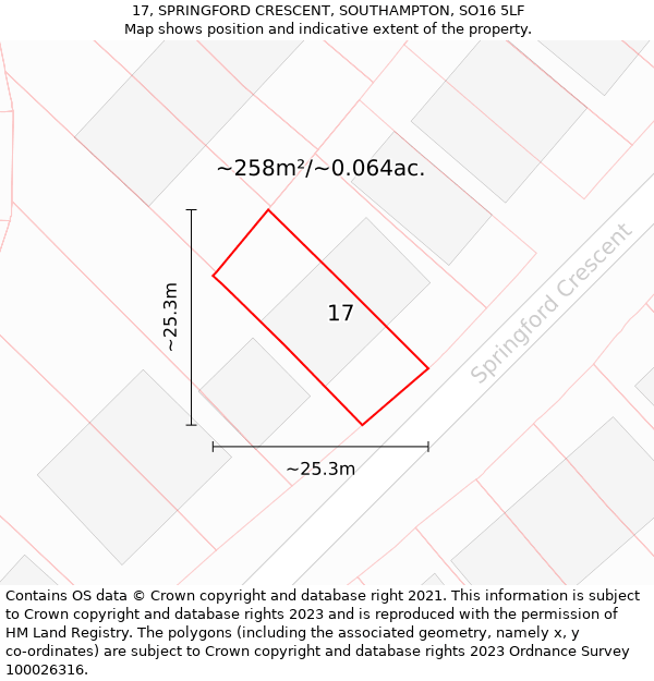 17, SPRINGFORD CRESCENT, SOUTHAMPTON, SO16 5LF: Plot and title map