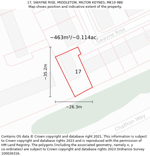 17, SWAYNE RISE, MIDDLETON, MILTON KEYNES, MK10 9BE: Plot and title map