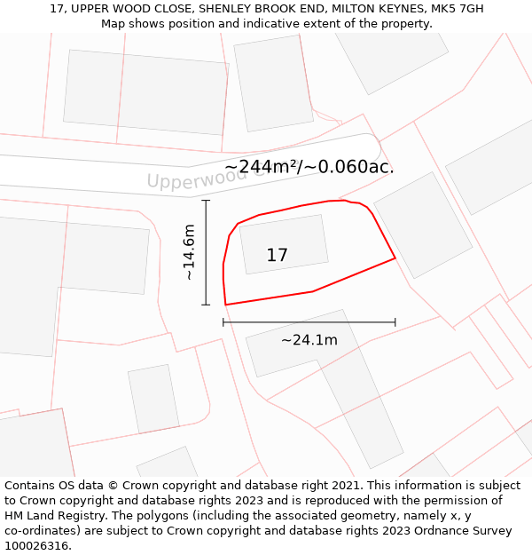 17, UPPER WOOD CLOSE, SHENLEY BROOK END, MILTON KEYNES, MK5 7GH: Plot and title map