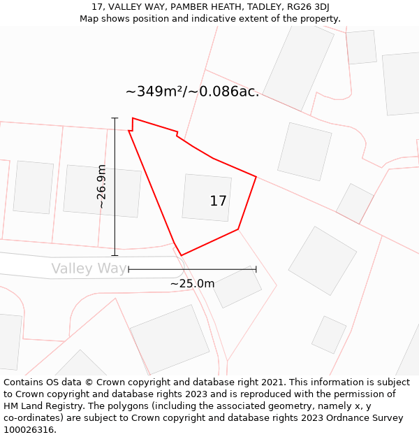 17, VALLEY WAY, PAMBER HEATH, TADLEY, RG26 3DJ: Plot and title map