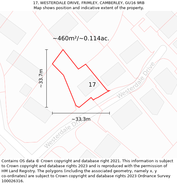 17, WESTERDALE DRIVE, FRIMLEY, CAMBERLEY, GU16 9RB: Plot and title map