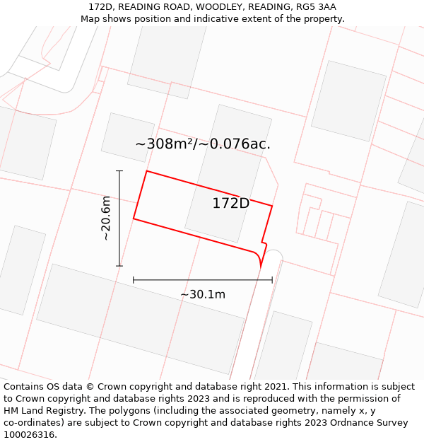 172D, READING ROAD, WOODLEY, READING, RG5 3AA: Plot and title map