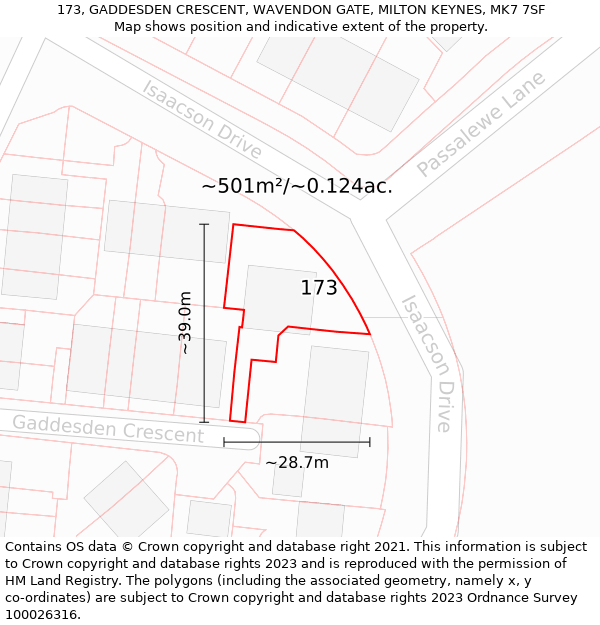 173, GADDESDEN CRESCENT, WAVENDON GATE, MILTON KEYNES, MK7 7SF: Plot and title map