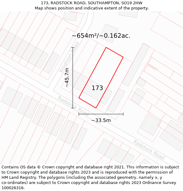 173, RADSTOCK ROAD, SOUTHAMPTON, SO19 2HW: Plot and title map