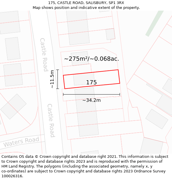 175, CASTLE ROAD, SALISBURY, SP1 3RX: Plot and title map