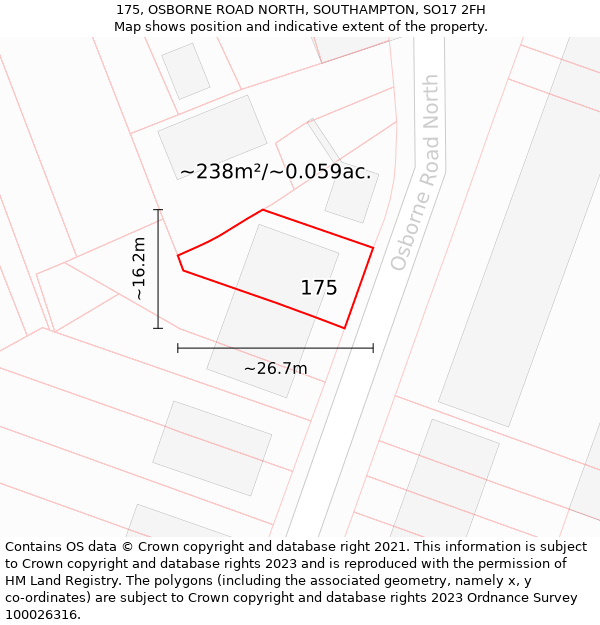 175, OSBORNE ROAD NORTH, SOUTHAMPTON, SO17 2FH: Plot and title map