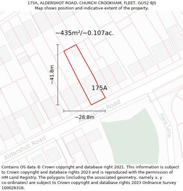 175A, ALDERSHOT ROAD, CHURCH CROOKHAM, FLEET, GU52 8JS: Plot and title map