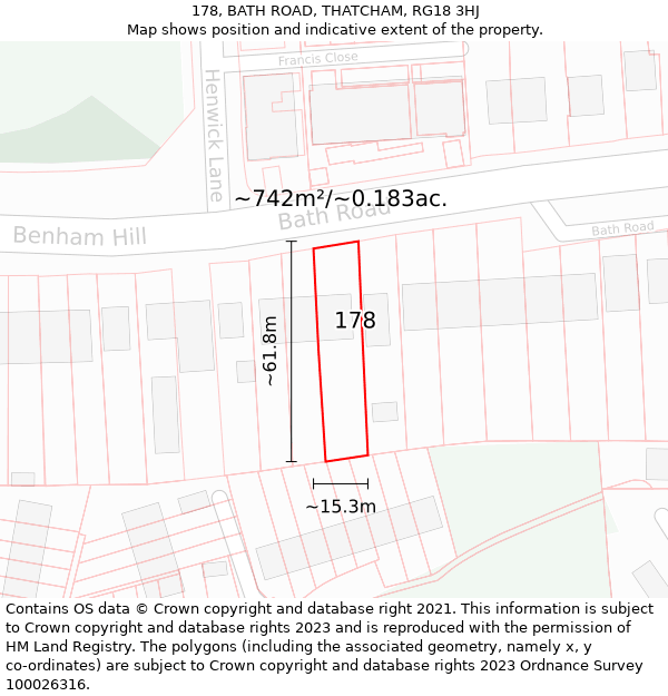 178, BATH ROAD, THATCHAM, RG18 3HJ: Plot and title map