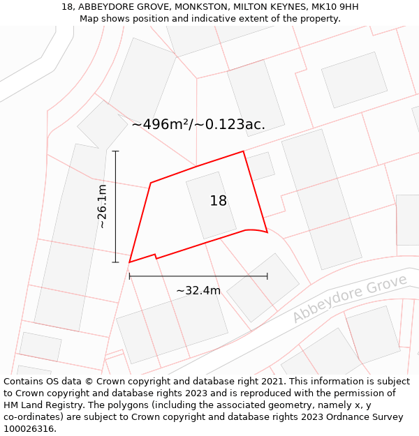 18, ABBEYDORE GROVE, MONKSTON, MILTON KEYNES, MK10 9HH: Plot and title map