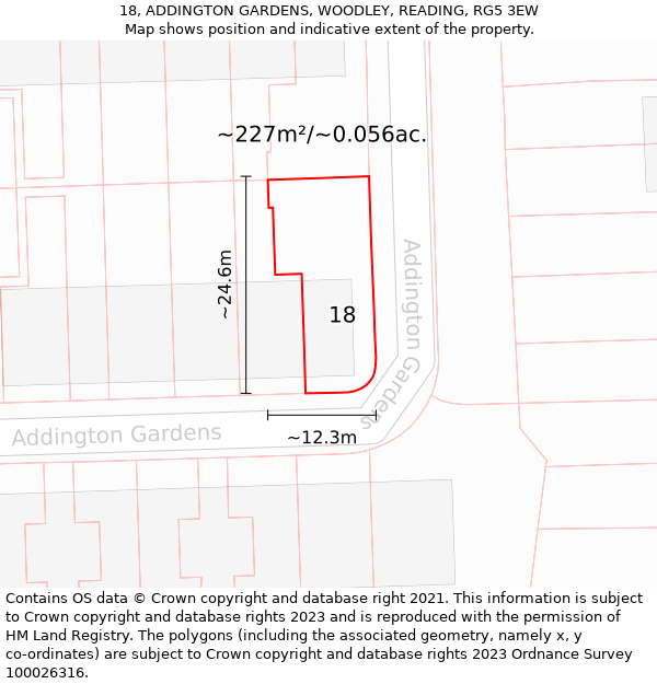 18, ADDINGTON GARDENS, WOODLEY, READING, RG5 3EW: Plot and title map