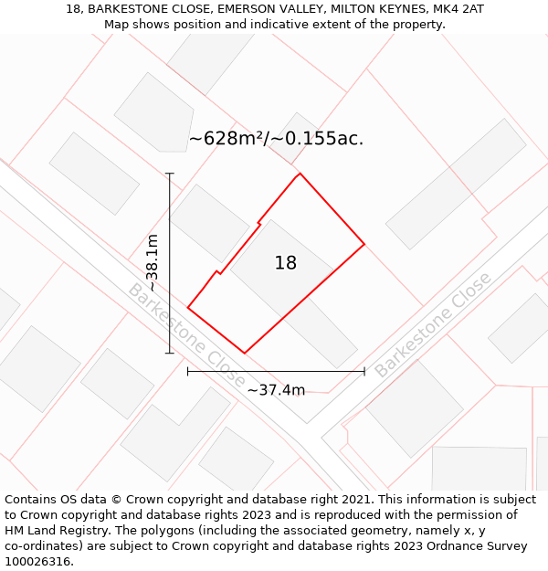 18, BARKESTONE CLOSE, EMERSON VALLEY, MILTON KEYNES, MK4 2AT: Plot and title map