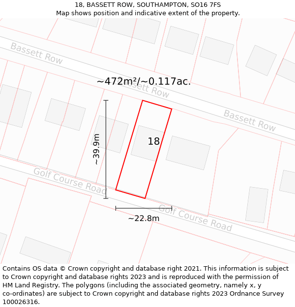 18, BASSETT ROW, SOUTHAMPTON, SO16 7FS: Plot and title map