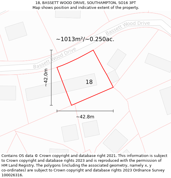 18, BASSETT WOOD DRIVE, SOUTHAMPTON, SO16 3PT: Plot and title map