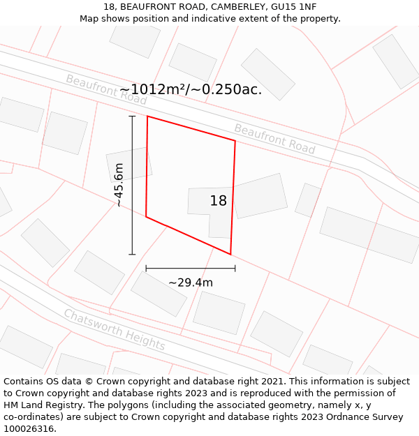 18, BEAUFRONT ROAD, CAMBERLEY, GU15 1NF: Plot and title map