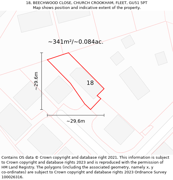 18, BEECHWOOD CLOSE, CHURCH CROOKHAM, FLEET, GU51 5PT: Plot and title map