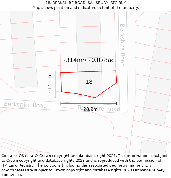 18, BERKSHIRE ROAD, SALISBURY, SP2 8NY: Plot and title map