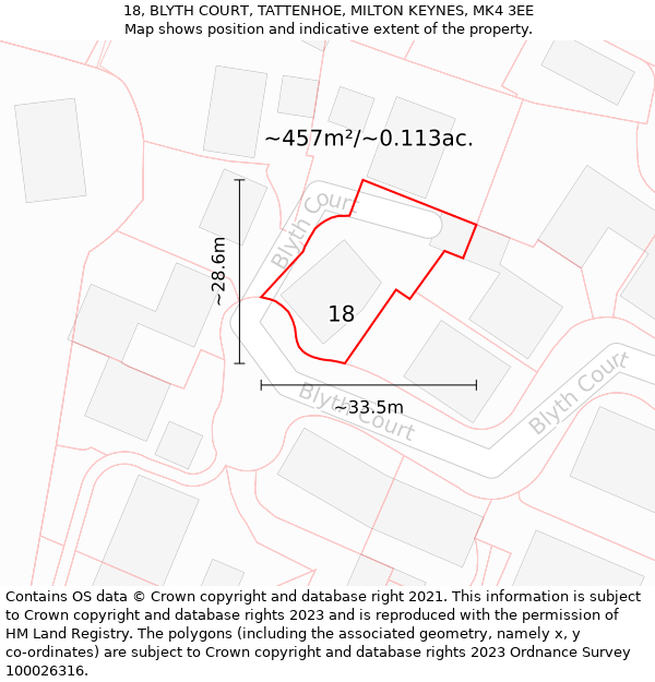 18, BLYTH COURT, TATTENHOE, MILTON KEYNES, MK4 3EE: Plot and title map