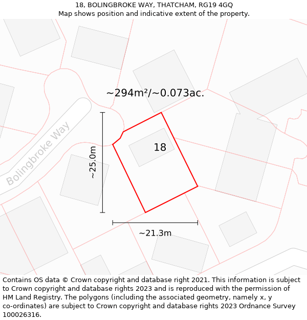 18, BOLINGBROKE WAY, THATCHAM, RG19 4GQ: Plot and title map