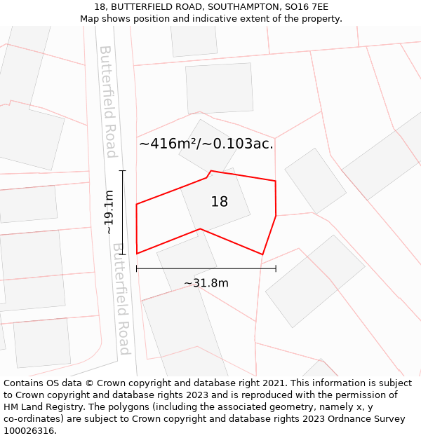 18, BUTTERFIELD ROAD, SOUTHAMPTON, SO16 7EE: Plot and title map