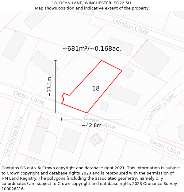 18, DEAN LANE, WINCHESTER, SO22 5LL: Plot and title map