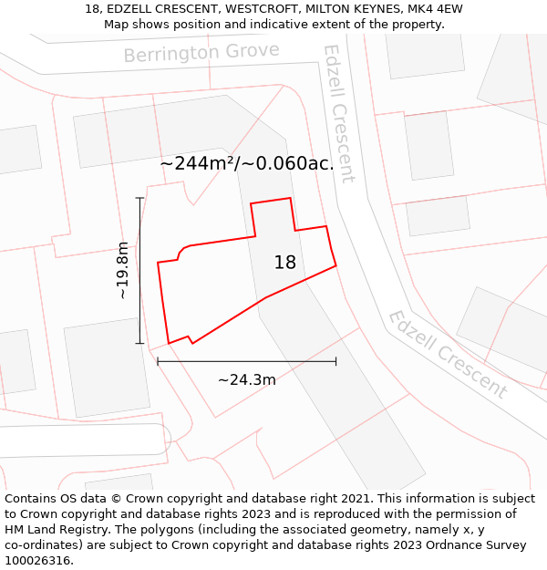 18, EDZELL CRESCENT, WESTCROFT, MILTON KEYNES, MK4 4EW: Plot and title map